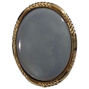 Gold Frame Brooch Gray Blue Tone Vintage